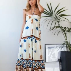 Φτηνός 😉 The Fashion Project Εμπριμέ φόρεμα με σούρα - Μπεζ 🤩