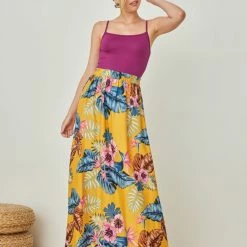Νέος 🧨 Noobass Φούστα μάξι με μεγάλα λουλούδια - Κίτρινο 😍