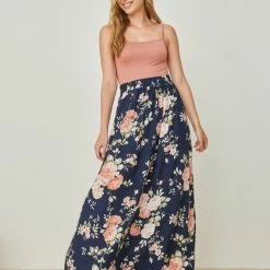 Κουπόνι 🎉 Noobass Φούστα Maxi με μεγάλα λουλούδια - Μπλε σκούρο 🤩