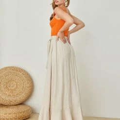 Φτηνός 🌟 The Fashion Project Φούστα μάξι με δέσιμο - Μπεζ ⌛ -Φορέματα Εκπτώσεις fousta me desimo kai volan 103699 ytme