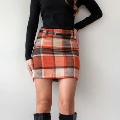 Αγορά 💯 The Fashion Project Φούστα μίνι καρώ με ζωνάκι - Κεραμιδί ✔️