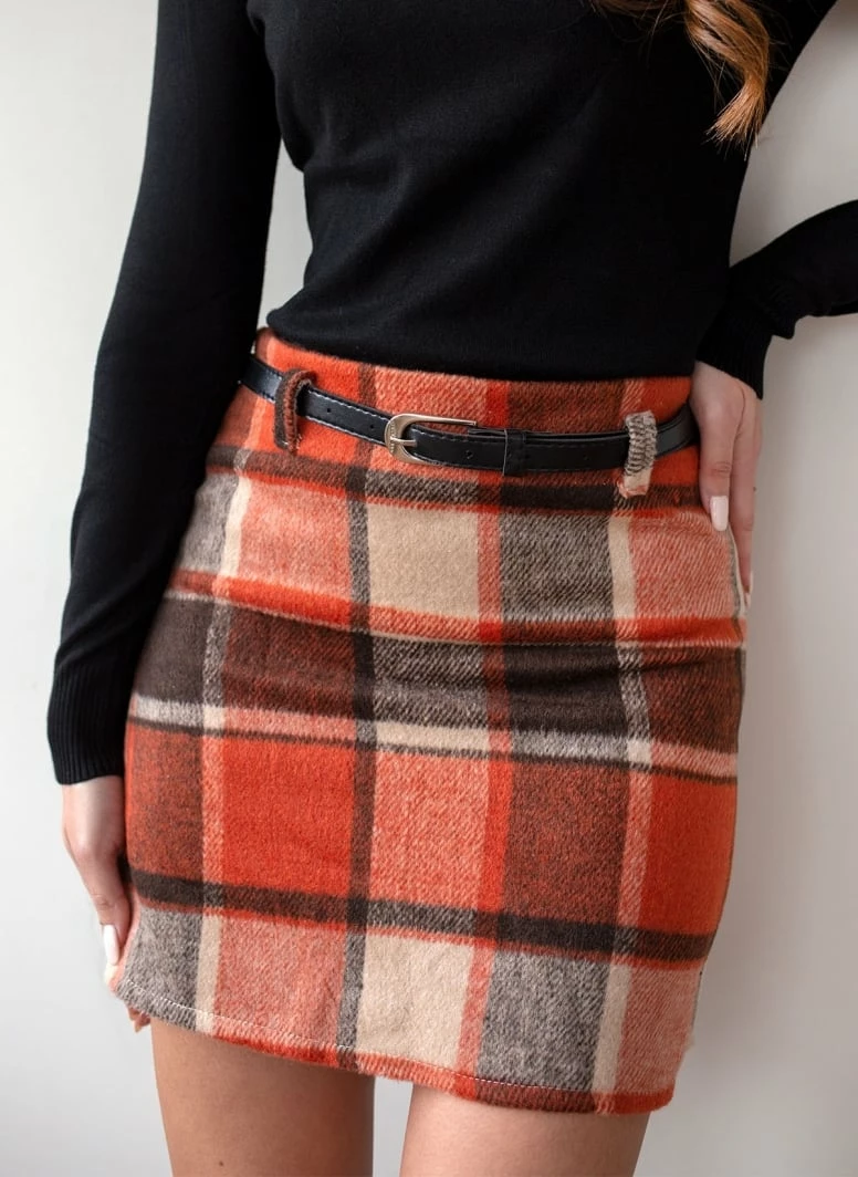 Αγορά 💯 The Fashion Project Φούστα μίνι καρώ με ζωνάκι - Κεραμιδί ✔️ 4 Αγορά 💯 The Fashion Project Φούστα μίνι καρώ με ζωνάκι - Κεραμιδί ✔️ - Image 4
