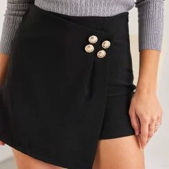 Νέος 🌟 The Fashion Project Φούστα σορτς μίνι με κουμπιά - Μαύρο 🛒