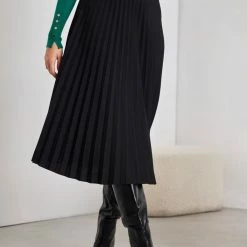 Best Pirce ❤️ The Fashion Project Φούστα μίντι πλισέ με ζώνη - Μαύρο 🎁 -Φορέματα Εκπτώσεις fousta minti plise me zwni 107908 21fb