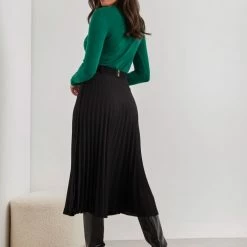 Best Pirce ❤️ The Fashion Project Φούστα μίντι πλισέ με ζώνη - Μαύρο 🎁 -Φορέματα Εκπτώσεις fousta minti plise me zwni 107908 fnpf