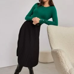 Best Pirce ❤️ The Fashion Project Φούστα μίντι πλισέ με ζώνη - Μαύρο 🎁