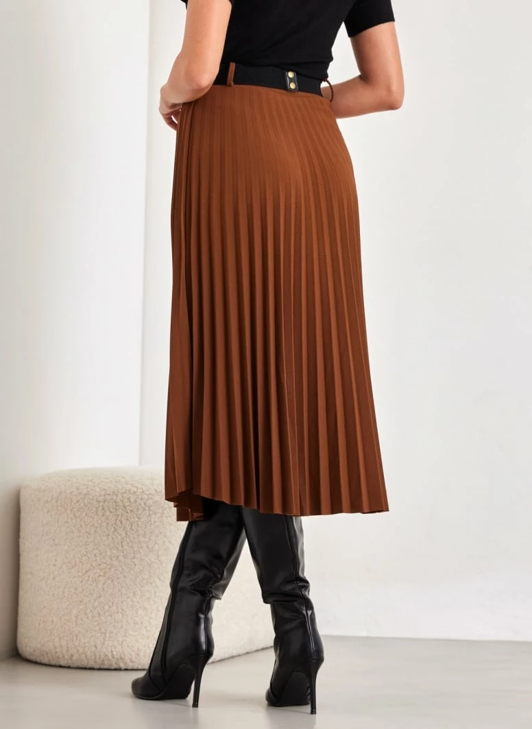 Τοπ 10 🔥 The Fashion Project Φούστα μίντι πλισέ με ζώνη - Καφέ 💯 2 Τοπ 10 🔥 The Fashion Project Φούστα μίντι πλισέ με ζώνη - Καφέ 💯 - Image 2