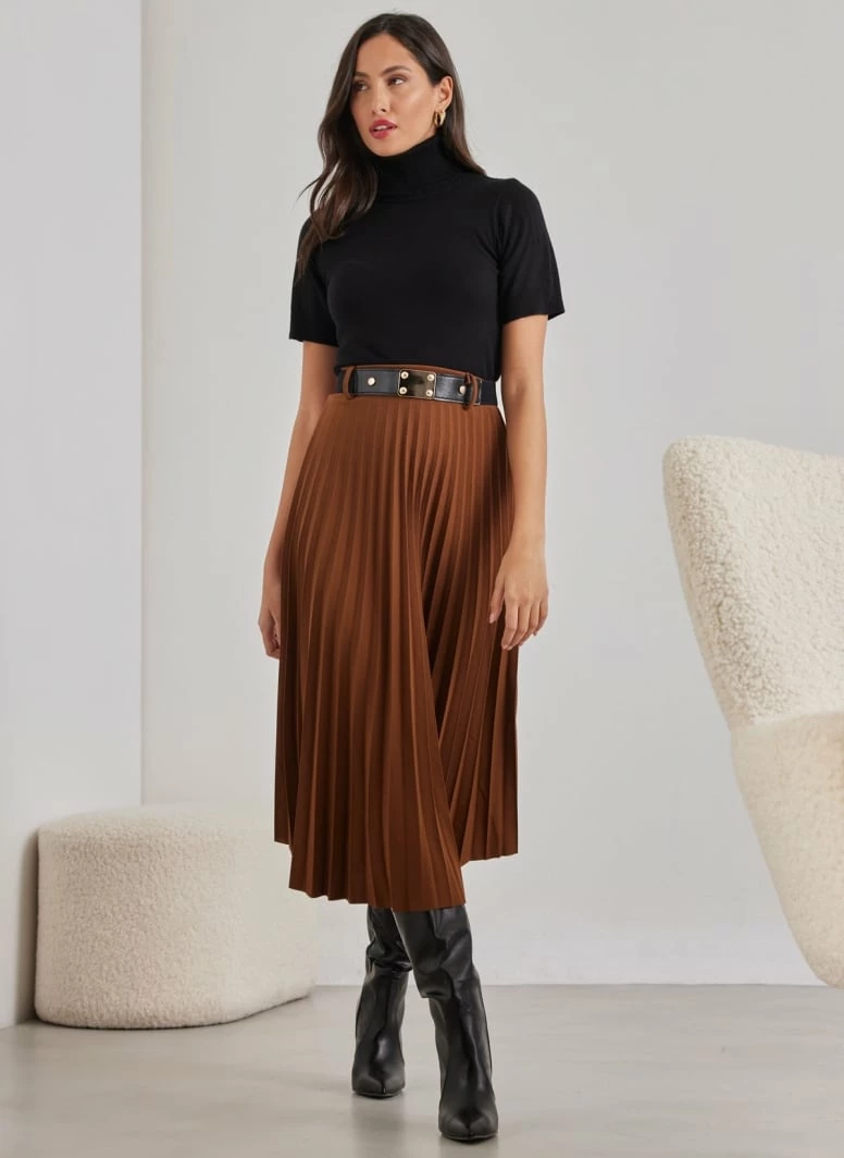 Τοπ 10 🔥 The Fashion Project Φούστα μίντι πλισέ με ζώνη - Καφέ 💯 4 Τοπ 10 🔥 The Fashion Project Φούστα μίντι πλισέ με ζώνη - Καφέ 💯 - Image 4