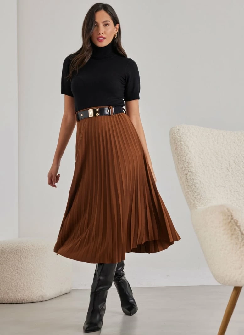 Τοπ 10 🔥 The Fashion Project Φούστα μίντι πλισέ με ζώνη - Καφέ 💯 1 Τοπ 10 🔥 The Fashion Project Φούστα μίντι πλισέ με ζώνη - Καφέ 💯