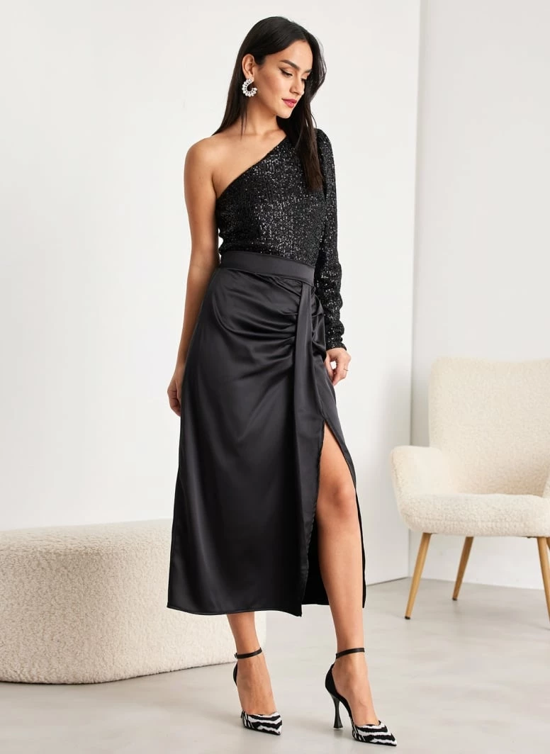 Αγορά ✔️ The Fashion Project Φούστα μίντι σατέν με άνοιγμα - Μαύρο 🔥 2 Αγορά ✔️ The Fashion Project Φούστα μίντι σατέν με άνοιγμα - Μαύρο 🔥 - Image 2