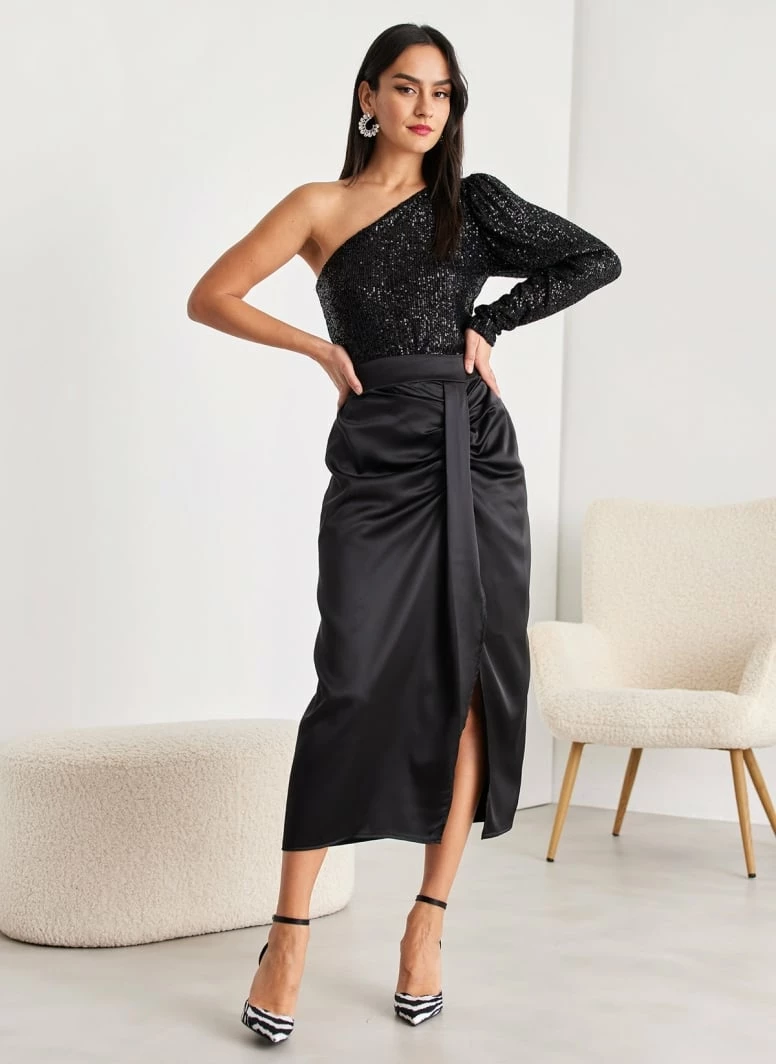 Αγορά ✔️ The Fashion Project Φούστα μίντι σατέν με άνοιγμα - Μαύρο 🔥 4 Αγορά ✔️ The Fashion Project Φούστα μίντι σατέν με άνοιγμα - Μαύρο 🔥 - Image 4