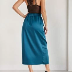 Flash Sale 🥰 The Fashion Project Φούστα μίντι σατέν με άνοιγμα - Petrol 🎉 -Φορέματα Εκπτώσεις fousta minti saten me anoigma 108420 4mnw