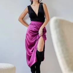 Αγορά 🤩 The Fashion Project Φούστα μίντι σατέν με άνοιγμα - Magenta 🧨