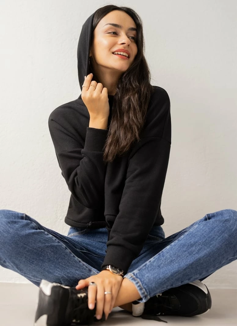 Το φθηνότερο 🎁 Noobass Φούτερ Cropped με κουκούλα - Μαύρο 👍 2 Το φθηνότερο 🎁 Noobass Φούτερ Cropped με κουκούλα - Μαύρο 👍 - Image 2