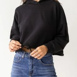 Το φθηνότερο 🎁 Noobass Φούτερ Cropped με κουκούλα - Μαύρο 👍