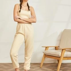 Flash Sale ⌛ The Fashion Project Jogger καπιτονέ παντελόνι με ίδιο μπουστάκι - Μπεζ ✔️