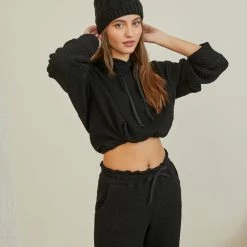 Τοπ 10 ⌛ NAIBA Καπιτονέ Hoodie με κουκούλα 68-229E - Μαύρο ✨