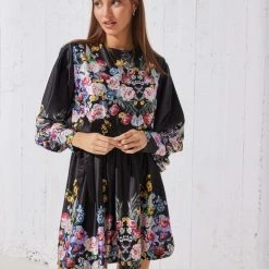 Εξοδος 🎉 The Fashion Project Φλοράλ φόρεμα σατέν - Μαύρο ⌛