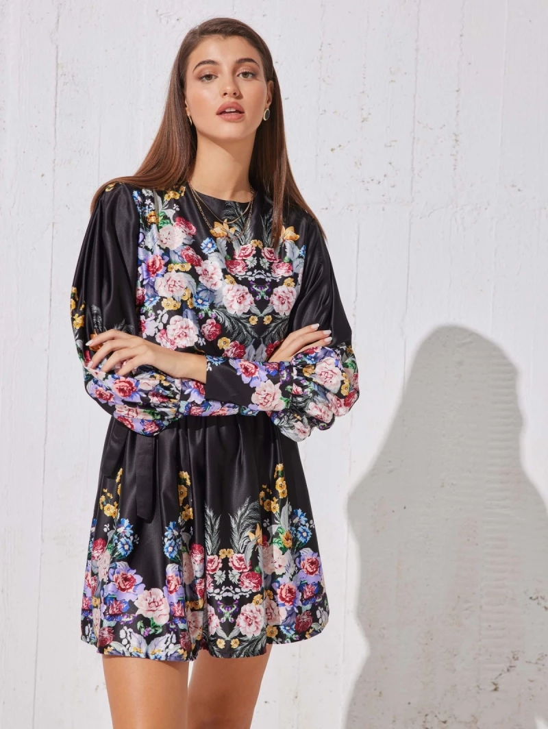 Εξοδος 🎉 The Fashion Project Φλοράλ φόρεμα σατέν - Μαύρο ⌛ 2 Εξοδος 🎉 The Fashion Project Φλοράλ φόρεμα σατέν - Μαύρο ⌛ - Image 2