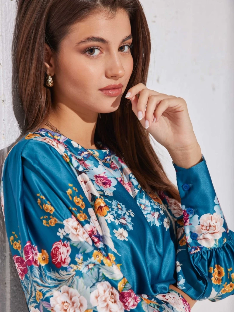 Flash Sale 🥰 The Fashion Project Φλοράλ φόρεμα σατέν - Petrol 😀 2 Flash Sale 🥰 The Fashion Project Φλοράλ φόρεμα σατέν - Petrol 😀 - Image 2