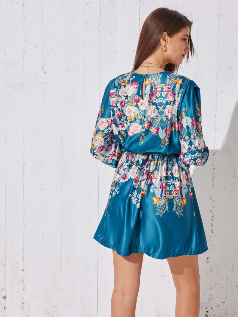 Flash Sale 🥰 The Fashion Project Φλοράλ φόρεμα σατέν - Petrol 😀 4 Flash Sale 🥰 The Fashion Project Φλοράλ φόρεμα σατέν - Petrol 😀 - Image 4