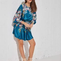 Flash Sale 🥰 The Fashion Project Φλοράλ φόρεμα σατέν - Petrol 😀