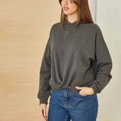 Νέος 👍 NAIBA Κοντό φούτερ με κόμπο 68-125 - Ανθρακί 😍