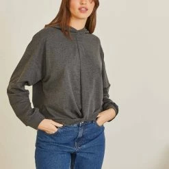 Νέος 👍 NAIBA Κοντό φούτερ με κόμπο 68-125 - Ανθρακί 😍 -Φορέματα Εκπτώσεις konto fouter me kompo 68 125 82975 oen3