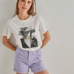 Προϋπολογισμός 🔔 The Fashion Project Βαμβακερή κοντομάνικη μπλούζα με αλυσίδα - Λευκό 💯