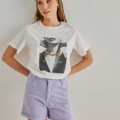 Προϋπολογισμός 🔔 The Fashion Project Βαμβακερή κοντομάνικη μπλούζα με αλυσίδα - Λευκό 💯 -Φορέματα Εκπτώσεις kontomaniki mplouza me alusida 91054 t3c9