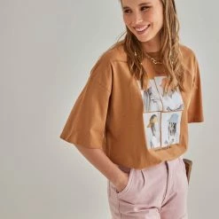 Καλύτερη πώληση 💯 The Fashion Project Κοντομάνικη μπλούζα με στάμπα - Caramel 😉