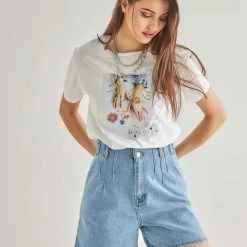 Πολύ καλή προσφορά 💯 The Fashion Project Κοντομάνικη μπλούζα με στάμπα και πέτρες - Λευκό 💯