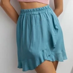 Εκπτωση 😀 Φούστα μίνι με βολάν NAIBA 29-018M - Petrol 🎁 -Φορέματα Εκπτώσεις mini fousta me volan 29 018m 92472 lvas