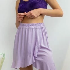 Best Pirce 🎁 Φούστα μίνι με βολάν NAIBA 29-018M - Λιλά 🎁 -Φορέματα Εκπτώσεις mini fousta me volan 29 018m 92473 edkg