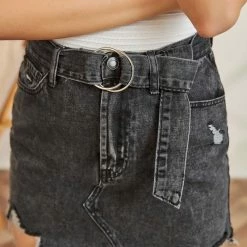 Αγορά 🥰 The Fashion Project Φούστα μίνι τζιν με ζώνη - Ανθρακί 👏