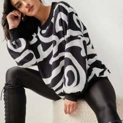 Προϋπολογισμός 😍 The Fashion Project Μπλούζα φούτερ με Pattern - Λευκό/Μαύρο 🛒