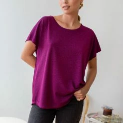 Το φθηνότερο 👍 The Fashion Project Μπλούζα Lurex με ανοιχτή λαιμόκοψη - Magenta ⌛