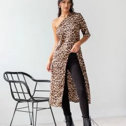 Καλύτερη πώληση ⭐ The Fashion Project Μπλούζα μακριά με Print και άνοιγμα - Leopard ⌛