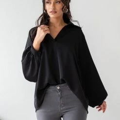 Πολύ καλή προσφορά 👍 The Fashion Project Μπλούζα με άνοιγμα και γιακά - Μαύρο ❤️ -Φορέματα Εκπτώσεις mplouza me anoigma kai giaka 107019 82km