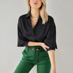 Νέος 💯 The Fashion Project Μπλούζα σατέν με γιακά - Μαύρο 😀