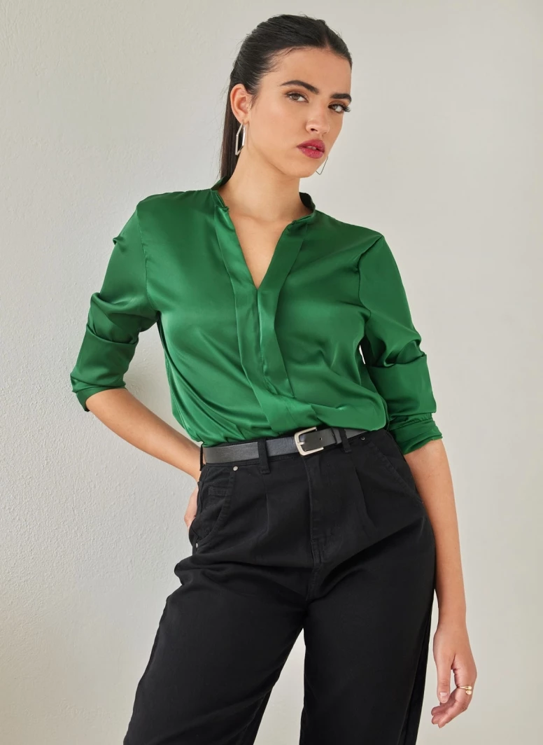 Νέος 👍 The Fashion Project Μπλούζα σατέν με μάο γιακά - Κυπαρισσί 🥰 2 Νέος 👍 The Fashion Project Μπλούζα σατέν με μάο γιακά - Κυπαρισσί 🥰 - Image 2