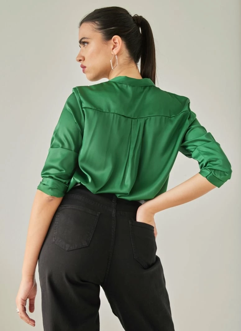 Νέος 👍 The Fashion Project Μπλούζα σατέν με μάο γιακά - Κυπαρισσί 🥰 3 Νέος 👍 The Fashion Project Μπλούζα σατέν με μάο γιακά - Κυπαρισσί 🥰 - Image 3