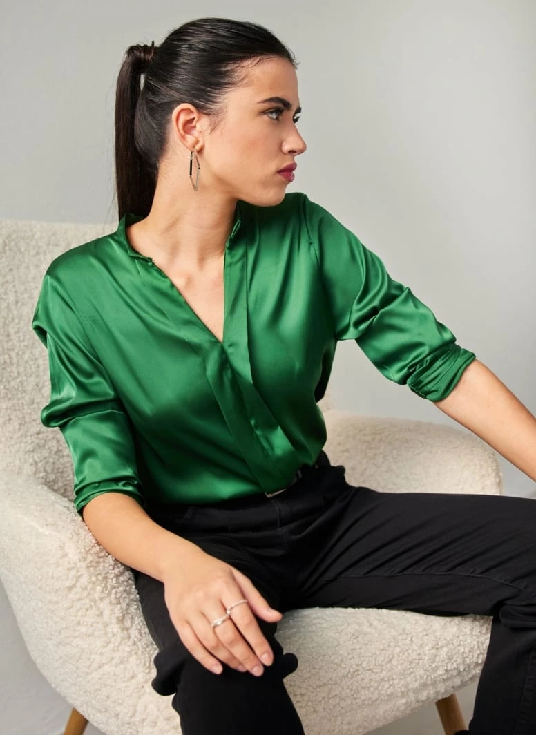 Νέος 👍 The Fashion Project Μπλούζα σατέν με μάο γιακά - Κυπαρισσί 🥰 1 Νέος 👍 The Fashion Project Μπλούζα σατέν με μάο γιακά - Κυπαρισσί 🥰