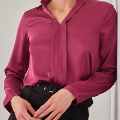 Το φθηνότερο 🎁 The Fashion Project Μπλούζα σατέν με μάο γιακά - Magenta 👏