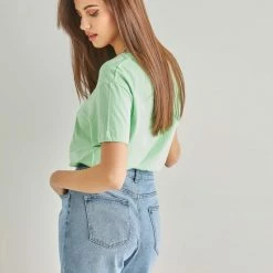 Φτηνός 😀 The Fashion Project Oversized βαμβακερή κοντομάνικη μπλούζα - Λαχανί 👏 -Φορέματα Εκπτώσεις oversized basic kontomaniki mplouza 90066 cvd7