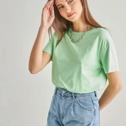 Φτηνός 😀 The Fashion Project Oversized βαμβακερή κοντομάνικη μπλούζα - Λαχανί 👏