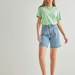 Φτηνός 😀 The Fashion Project Oversized βαμβακερή κοντομάνικη μπλούζα - Λαχανί 👏 -Φορέματα Εκπτώσεις oversized basic kontomaniki mplouza 90066 xrep