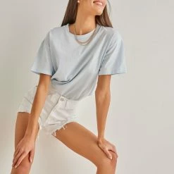 Το φθηνότερο ⌛ The Fashion Project Oversized βαμβακερή κοντομάνικη μπλούζα - Γαλάζιο ✨