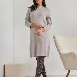 ΧΟΝΔΡΙΚΟ ΕΜΠΟΡΙΟ 🌟 The Fashion Project Πλεκτό φόρεμα με ψηλό γιακά - Μπεζ 👏 -Φορέματα Εκπτώσεις plekto forema me psilo giaka 107467 0jzx