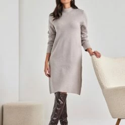 ΧΟΝΔΡΙΚΟ ΕΜΠΟΡΙΟ 🌟 The Fashion Project Πλεκτό φόρεμα με ψηλό γιακά - Μπεζ 👏 -Φορέματα Εκπτώσεις plekto forema me psilo giaka 107467 rl4o